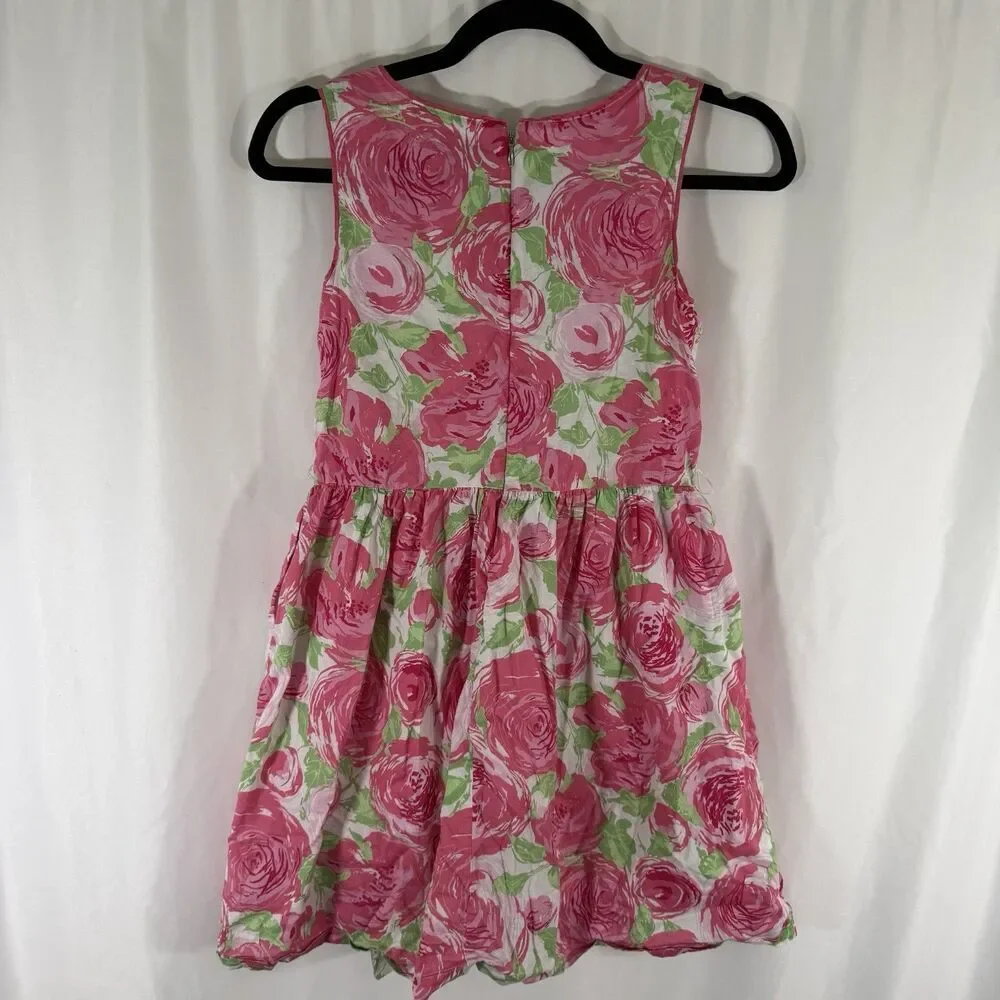 Gap Kids Dress Girls XXL Pink Floral Sleeveless Zip Back Round Neck 100% Cotton